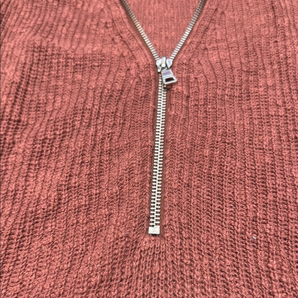 Express Rust V-Neck Zip Sweater with Relaxed Fit - Picture 3 of 5